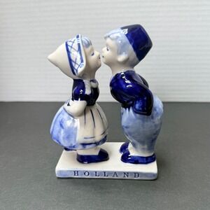 Vintage Delfts Blue Hand Painted Kissing Dutch Boy and Girl Figurine Holland